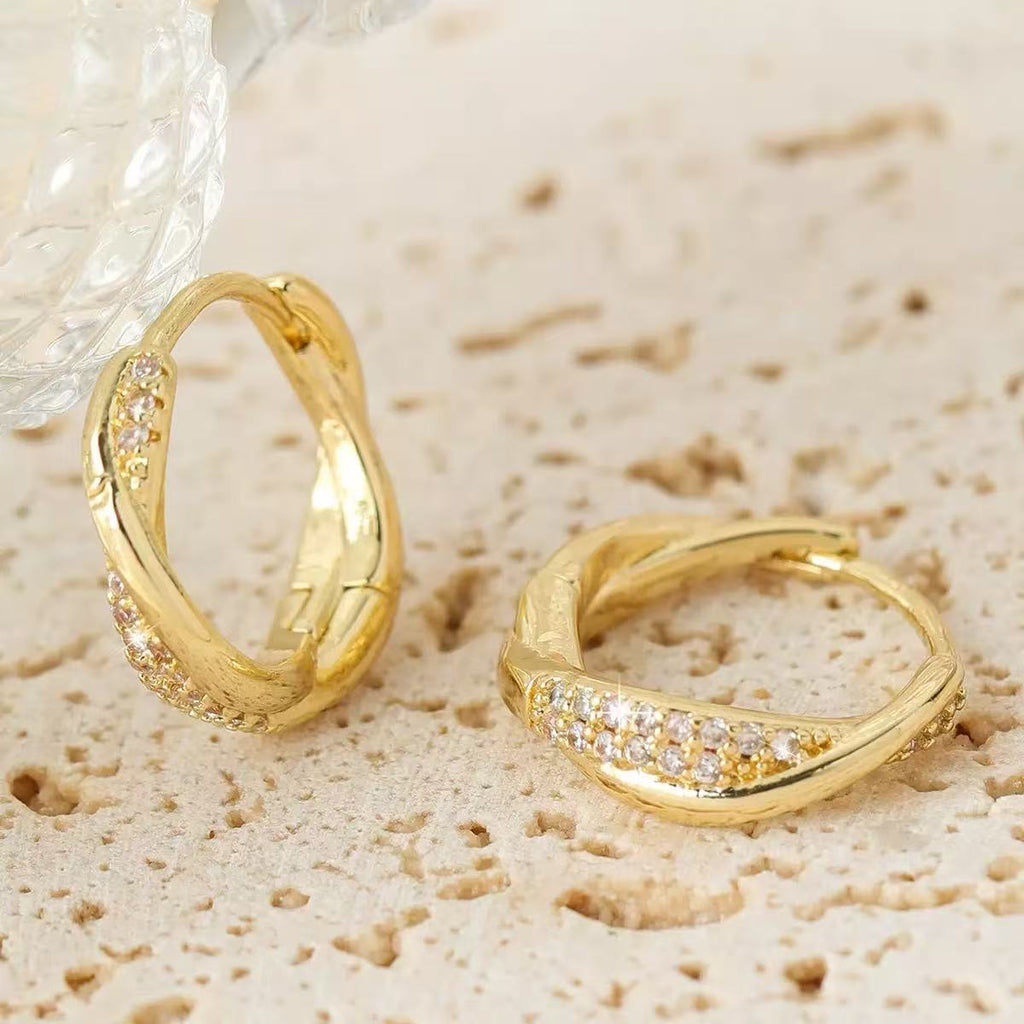 Twisted Pave Huggie Hoops