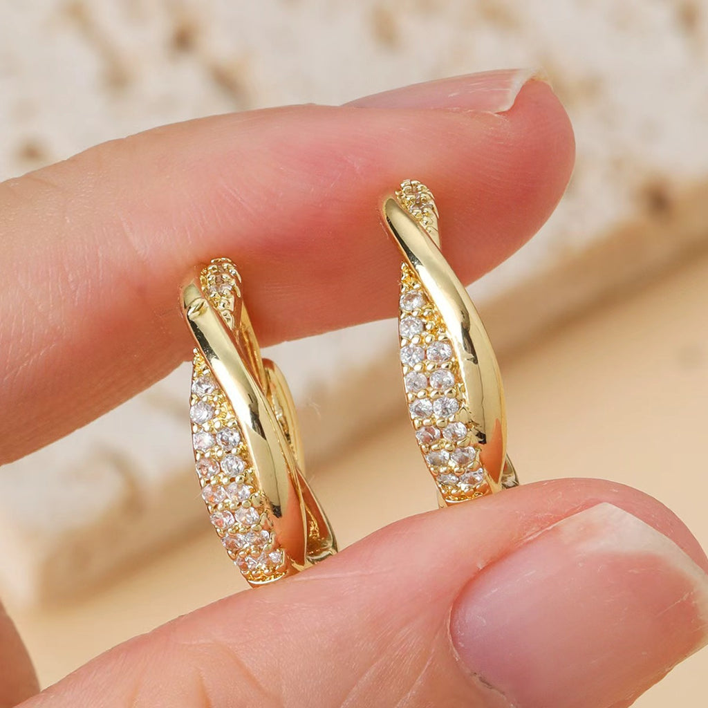 Twisted Pave Huggie Hoops