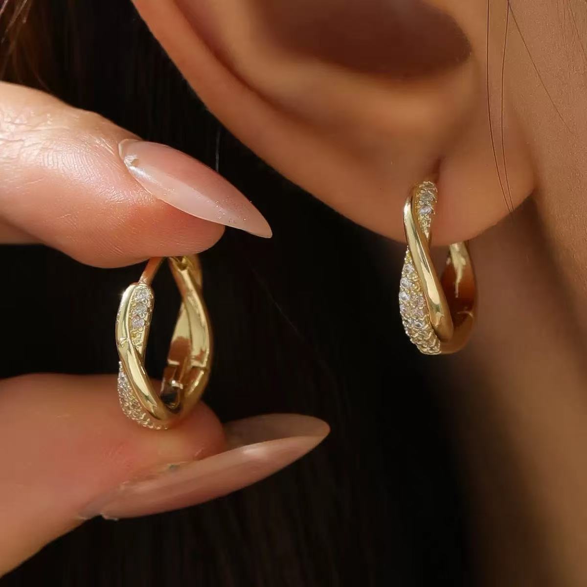 Twisted Pave Huggie Hoops