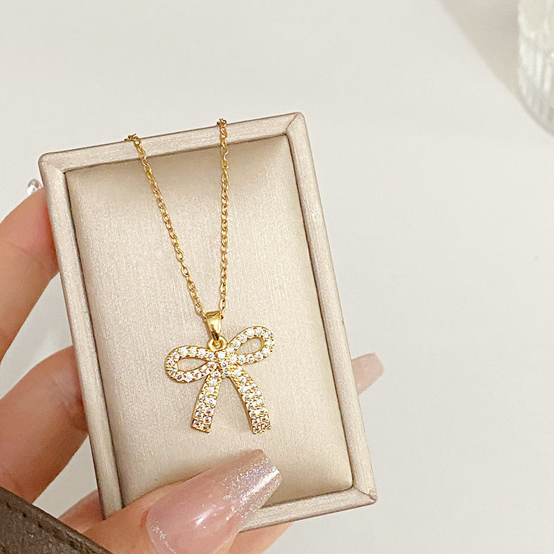 Pave Bow Necklace