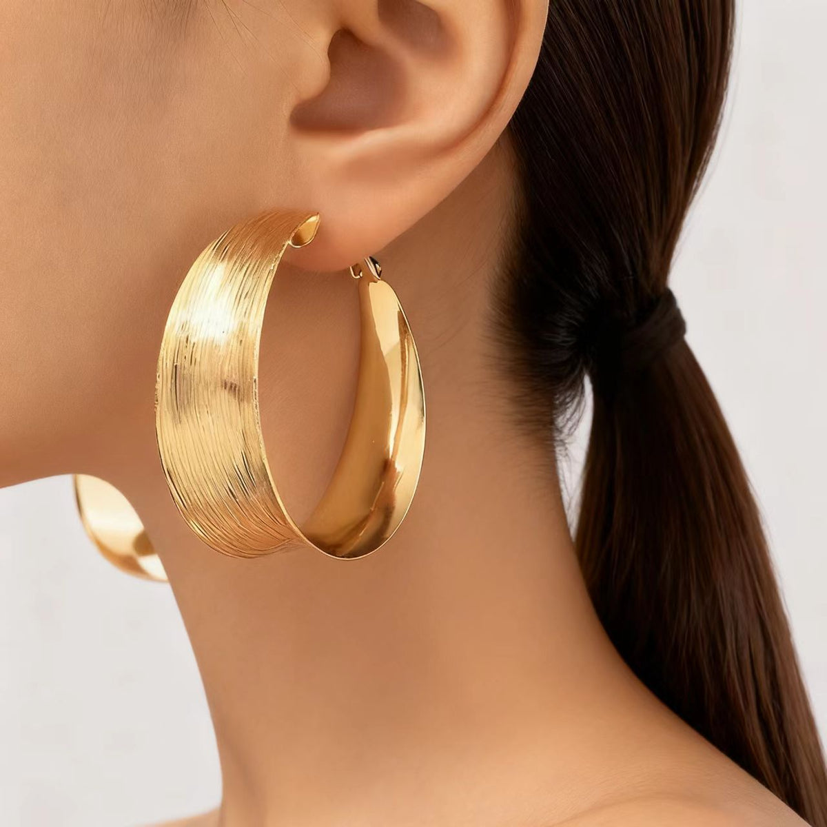 Brushed Crescent Hoop Earrings